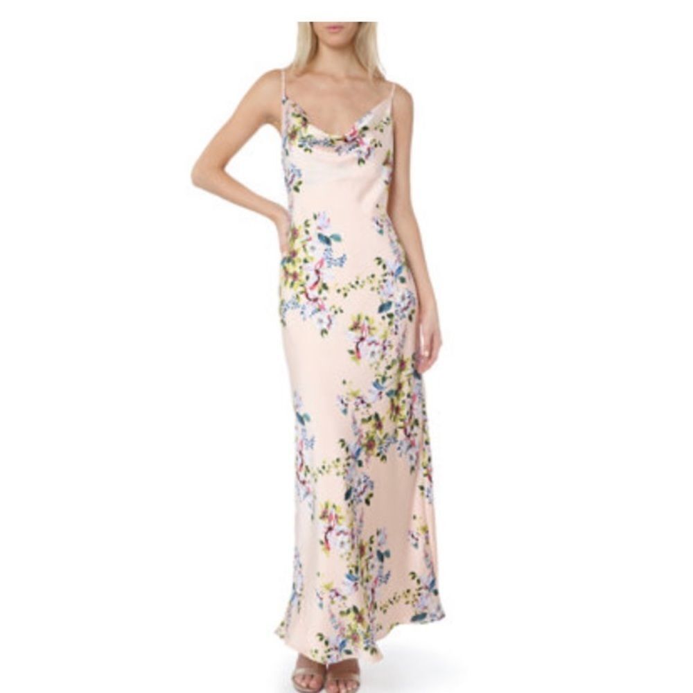 NEW BEBE SATIN FLORAL MAXI GOWN
